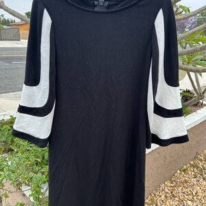 Muse Black and White Sheath Dress with Bell Sleeves